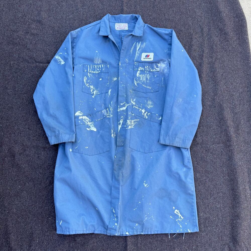 Vintage 1960's Industrial Uniform Co. United Airlines Blue Mechanic Coat Sz 48